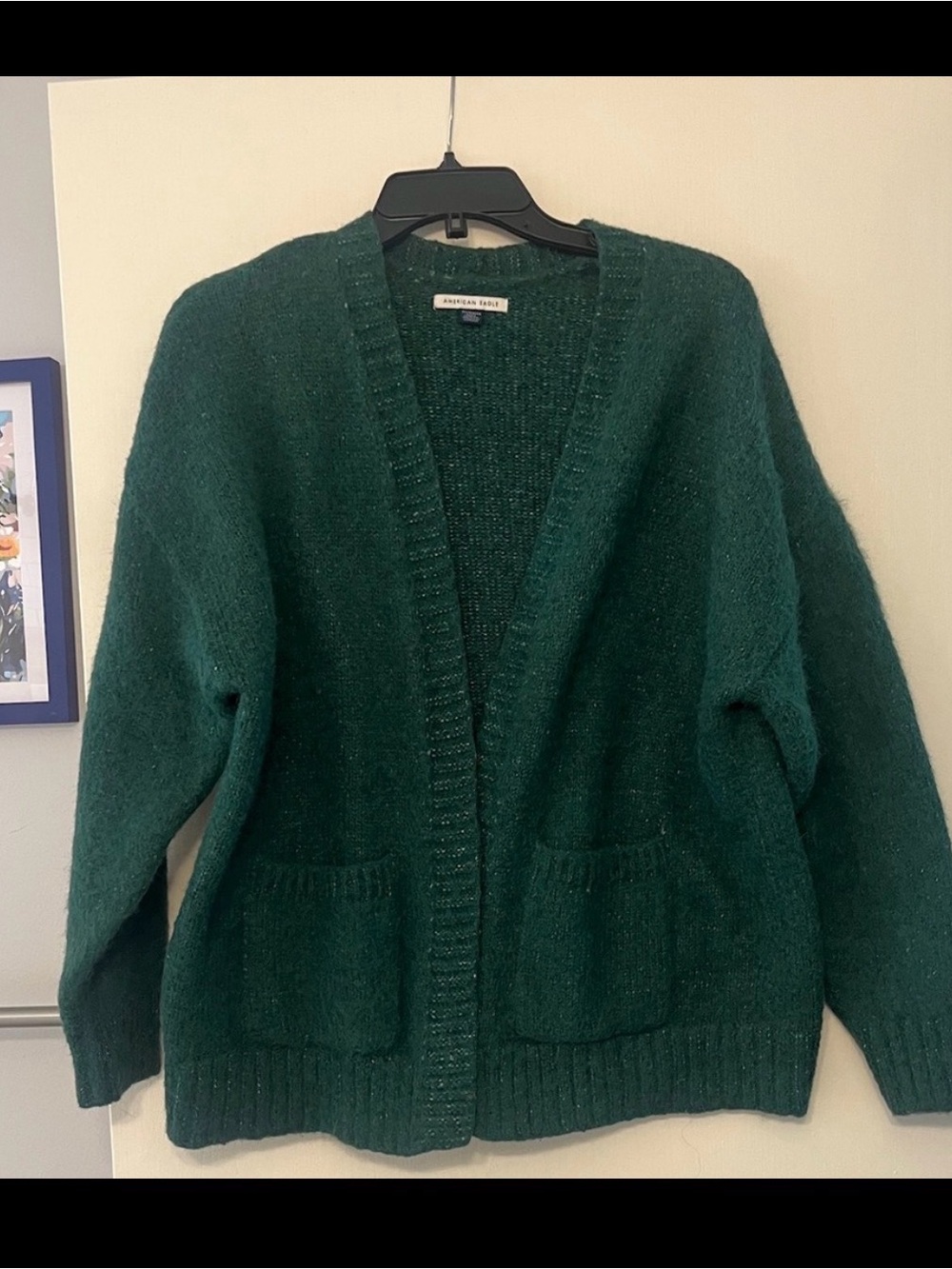 American Eagle Green Open-Front Pocket Oversize Cardigan Sweater